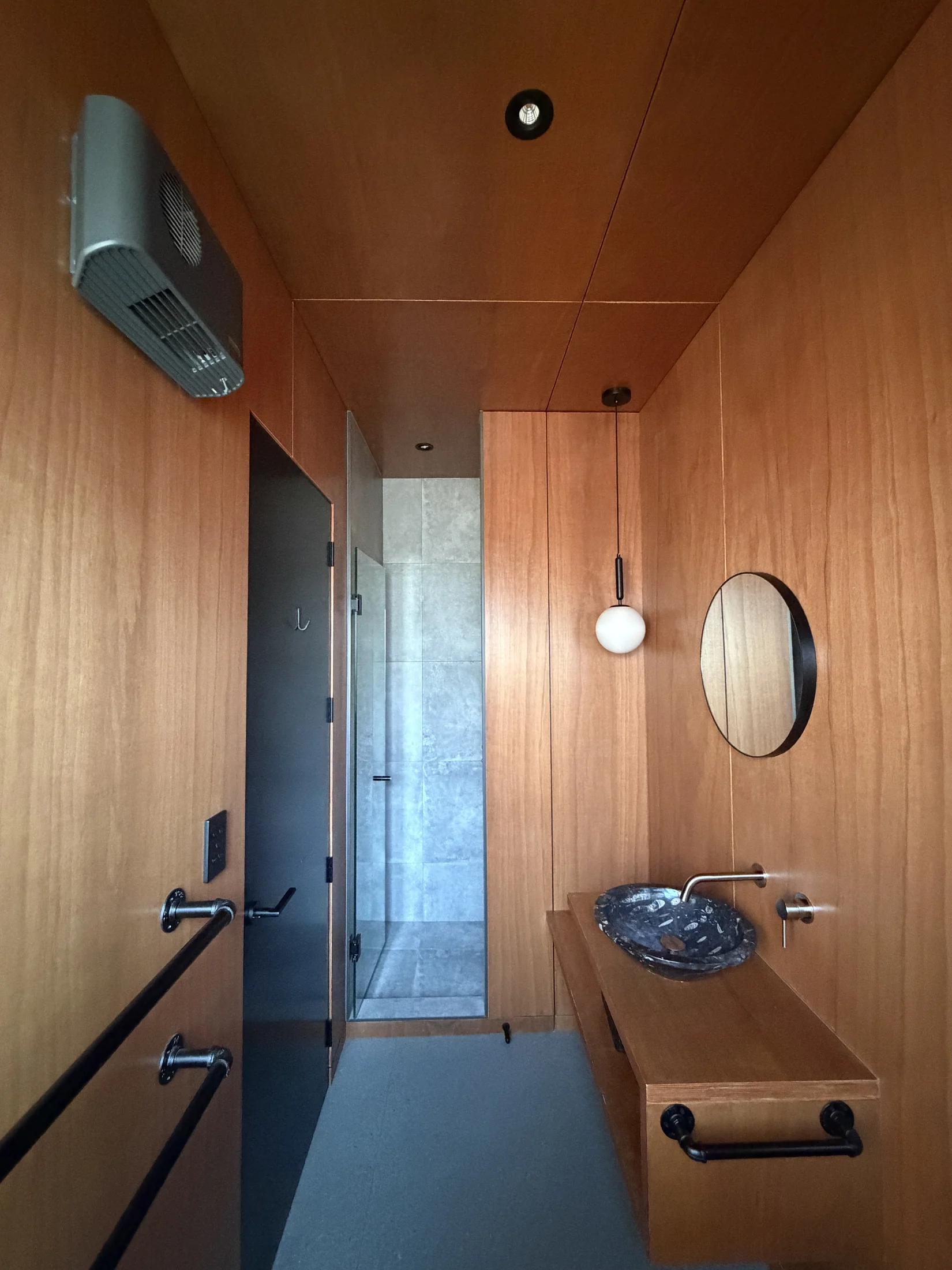Timber Ceiling Recoat, Wānaka - After 4: Second Bathroom Vanity And Ceiling After Wanaka